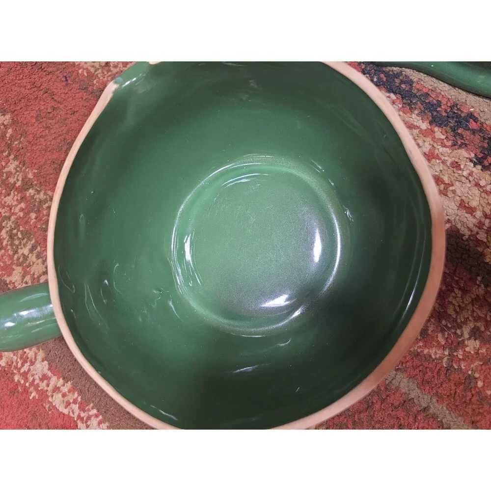 Vintage Cameron Clay Casserole Bake Oven USA Green&Yellow Nice Condition-2 Piece